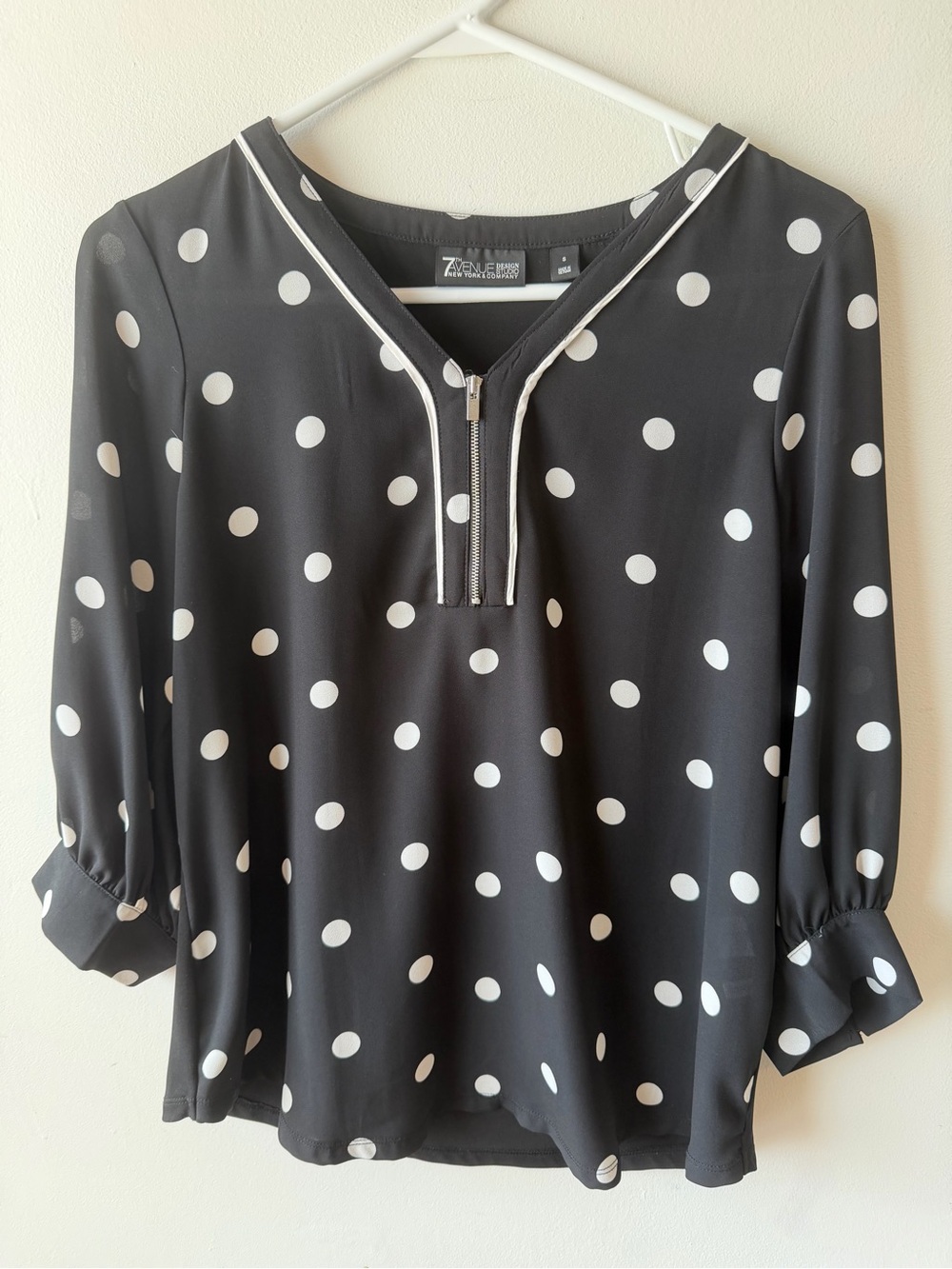 New York & Company Black and White Polka Dot Blouse S